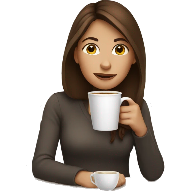 Brown haired woman, drinking coffee emoji