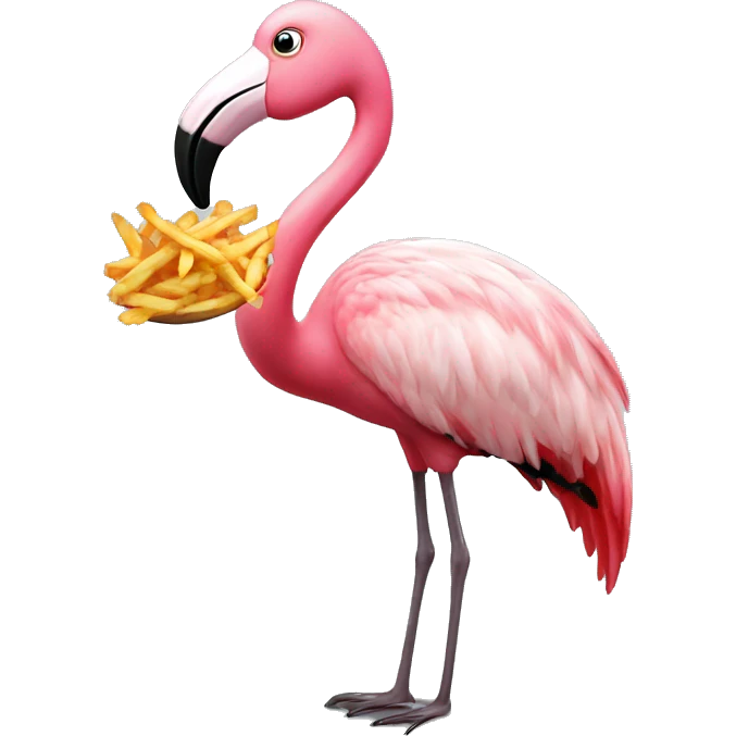 Flamingo eating fries emoji