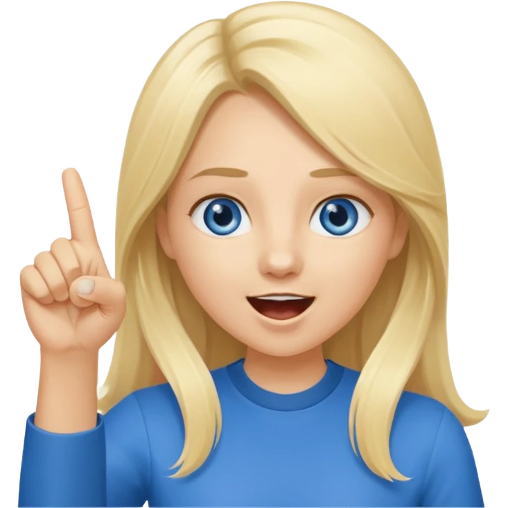 blue eyes blonde girl yelling into megaphone and holding up 1 finger in the other hand smiling long hair emoji