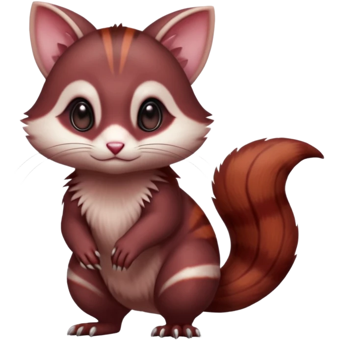 Dark Brownish red soft natural realistic romantic vintage antique divine beautiful elegant pretty precious cute young youthful  Fakémon-Pokémon-alien-Furret-feline-rodent-hybrid-creature (full body) emoji