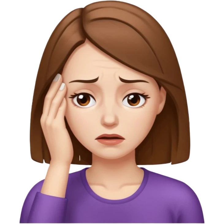 White woman with Brown hair with shoulder length hair and painful Migraine headache  emoji