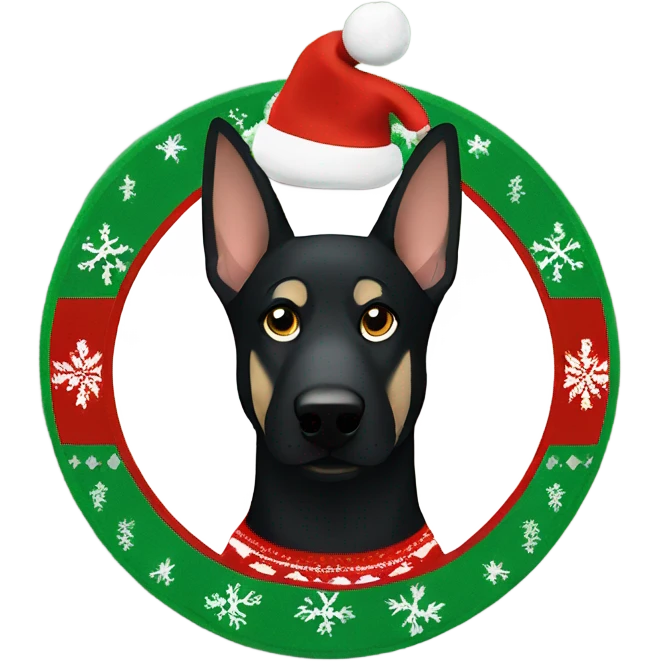 Black German Shepherd wearing Christmas sweater emoji