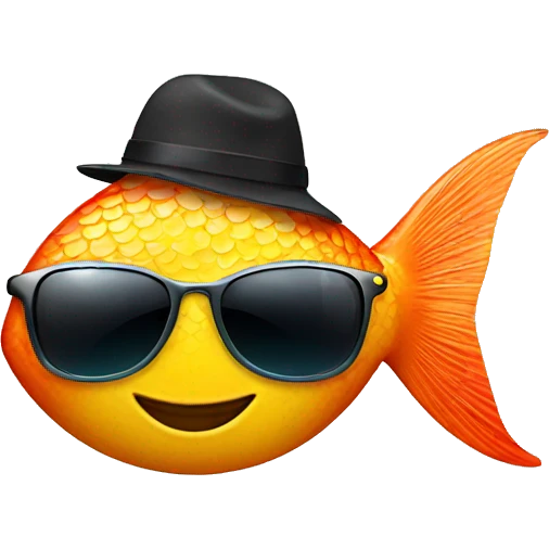 a fish with sunglasses and hat emoji