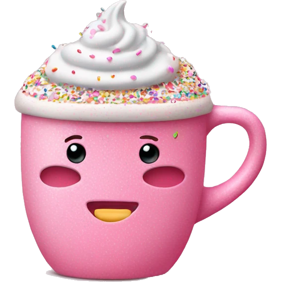 pink coffee mug with beautiful foam and sprinkles emoji