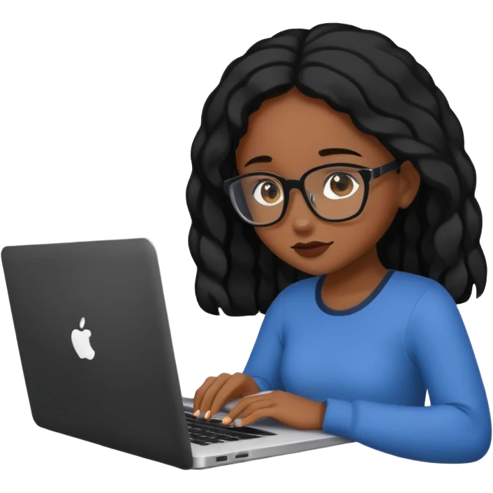 black pretty girl working hard on laptop emoji