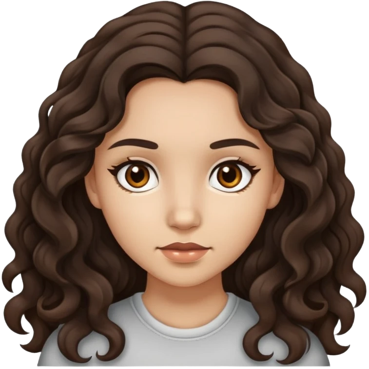 chica de piel clara, ojos café oscuro, cabello ondulado castaño oscuro con dos mechones a cada lado emoji