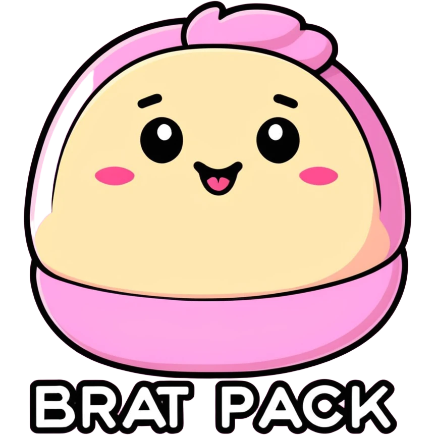 Text that says “Brat Pack” in pink  emoji