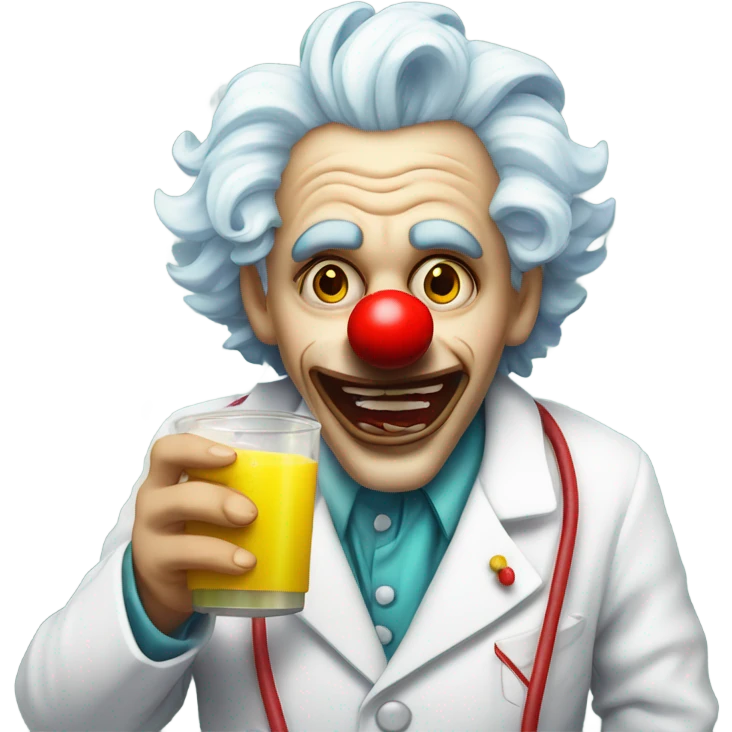 Clown doctor white coat drinking disgusting yellow drink emoji