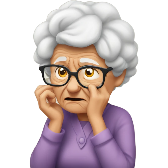 angry grandma can't hear cup her hand to her ear emoji