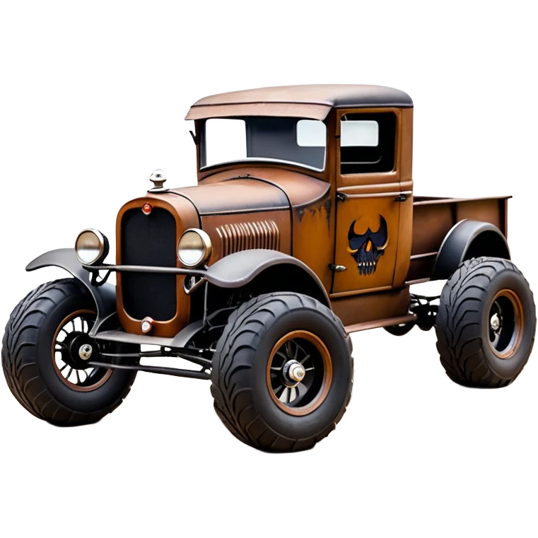 1:10 off-road lcg smoking rusting Basher style 1927 blackened tarnished hotrod rat rod streamlined anime vampire ghostly Dodge zombie infected extended-cab rc bulging pickup (extra wide low-profile pin tires chrome wheels with fenders) emoji