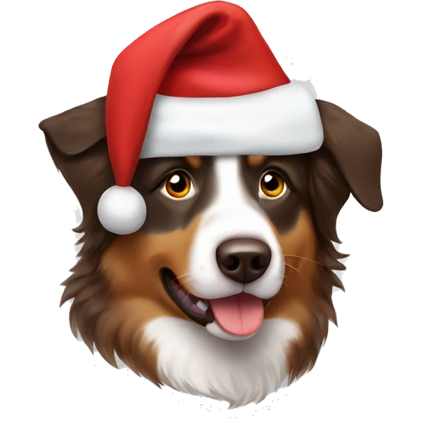 brown australian shepherd wearing santa hat emoji