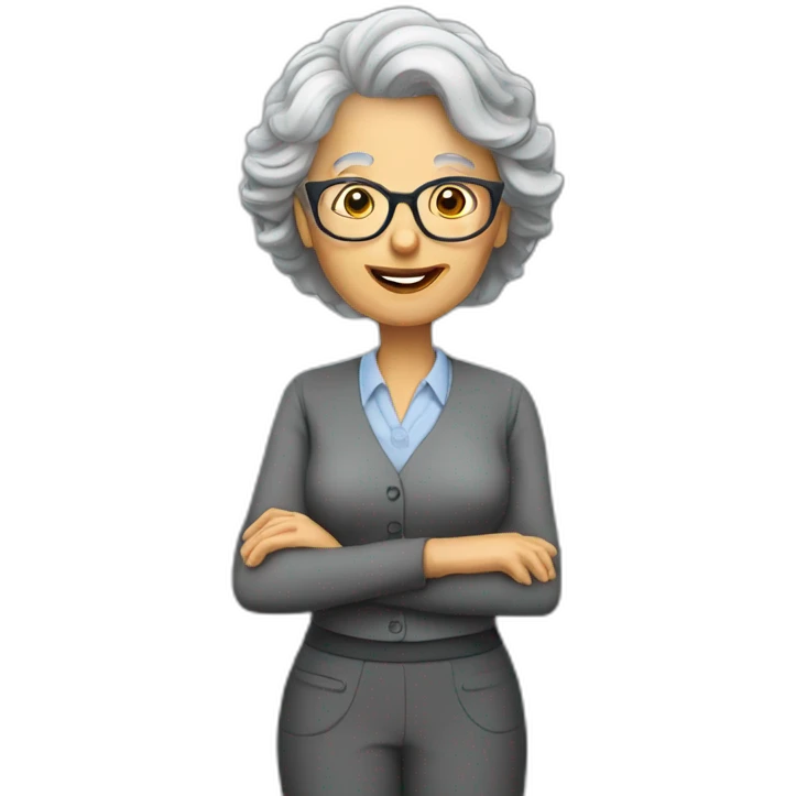 Grey hairs older lady teacher standing wear glasses emoji