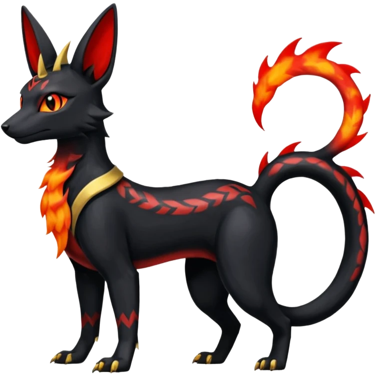 Shiny 4-legged Umbreon-Anubis-Salandit-Zeraora-fusion, full body emoji