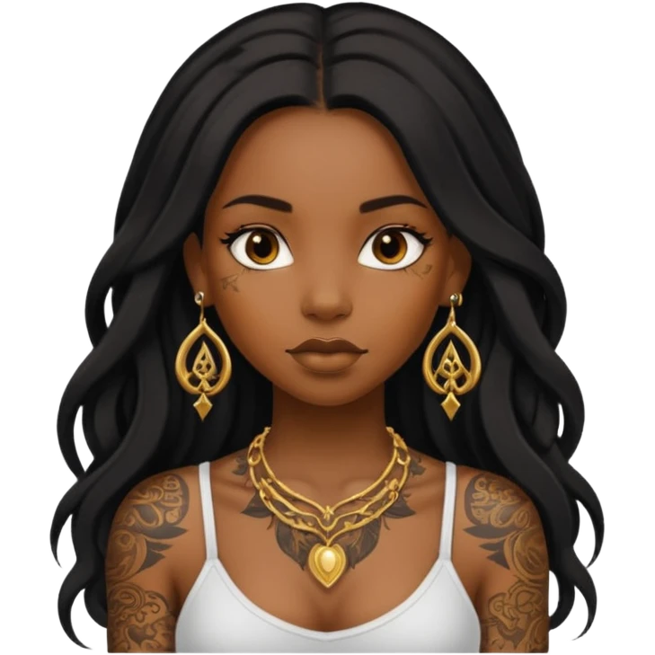 Tattooed princesses black girl with long hair more gold emoji