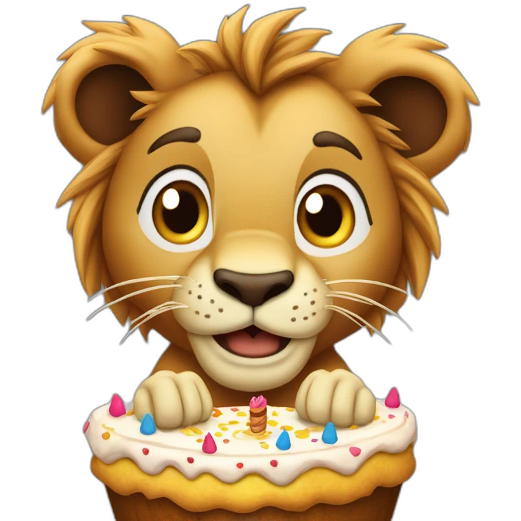Lion de King jouet avec un gâteau d’anniversaire  emoji