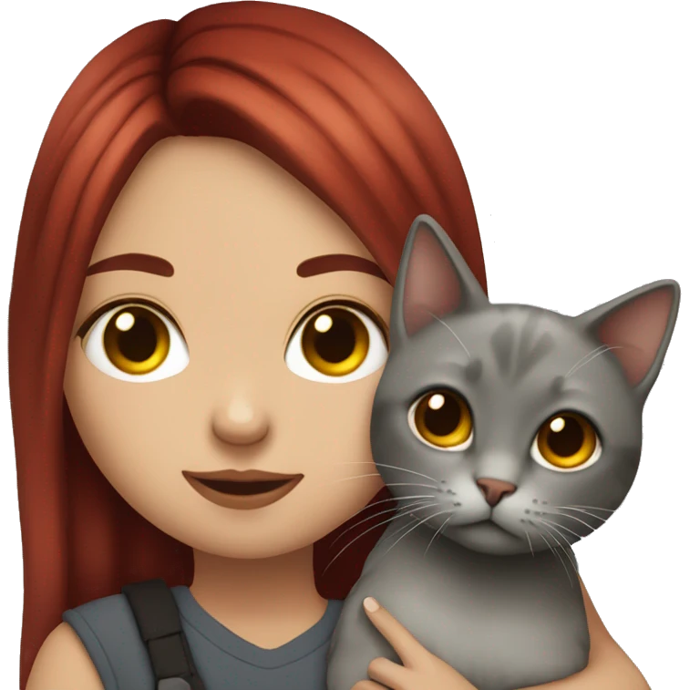 Girl with dark red hair and septum piercing holding grey cat emoji