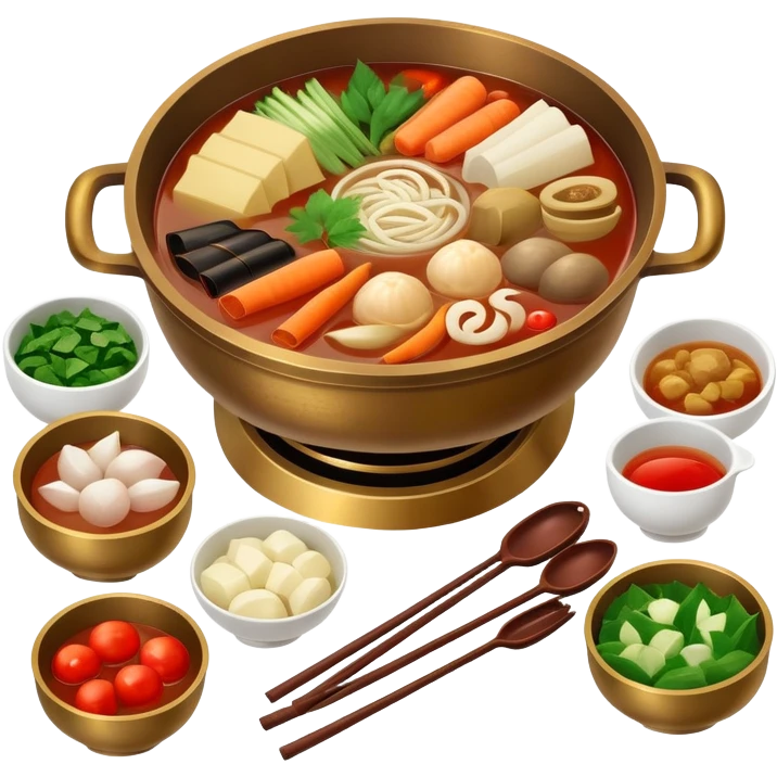Classic Chinese bronze hotpot with ingredients emoji