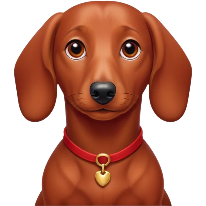 Cinematic Noble Red Dachshund Portrait Emoji, Poised and regal, with a long, low-slung build and a smooth, well-groomed red coat, deep-set soulful brown eyes, Simplified yet sharp and sophisticated features, highly detailed, glowing with a soft, dignified glow, high shine, intelligent and determined, stylized with an air of charm, focused and attentive, soft glowing outline, capturing the essence of a watchful and confident companion, so majestic it feels as though it could slide out of the screen with effortless authority! emoji