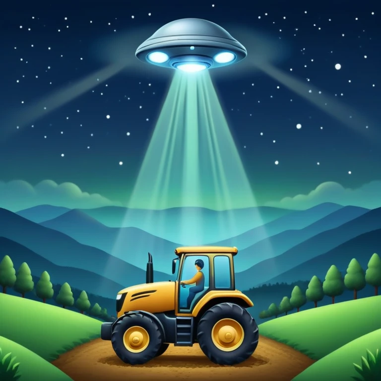 UFO abduction scene with a human being lifted by a tractor beam at night emoji