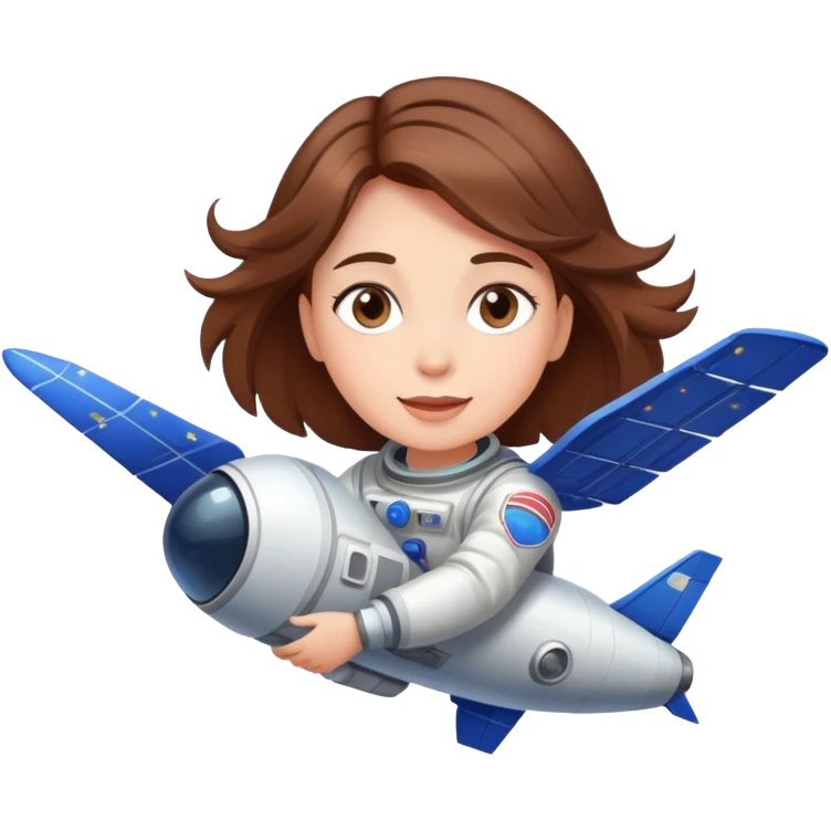 beautiful brown hair girl flying to space emoji