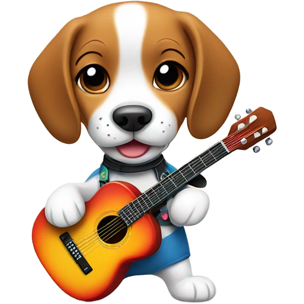 Beagle puppy with a crazy guitar emoji
