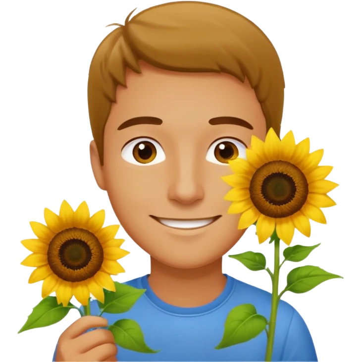 Man smelling sunflower with gentle smile emoji