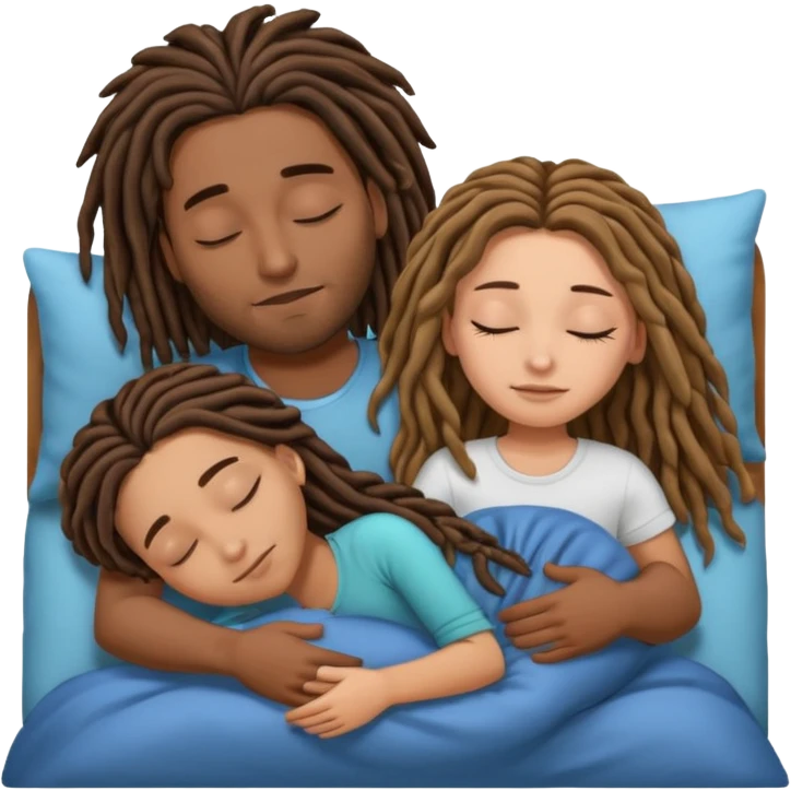 couple sleeping the male is brown skin with dreads and the female is hispanic with fair skin with long straight brunette hair emoji