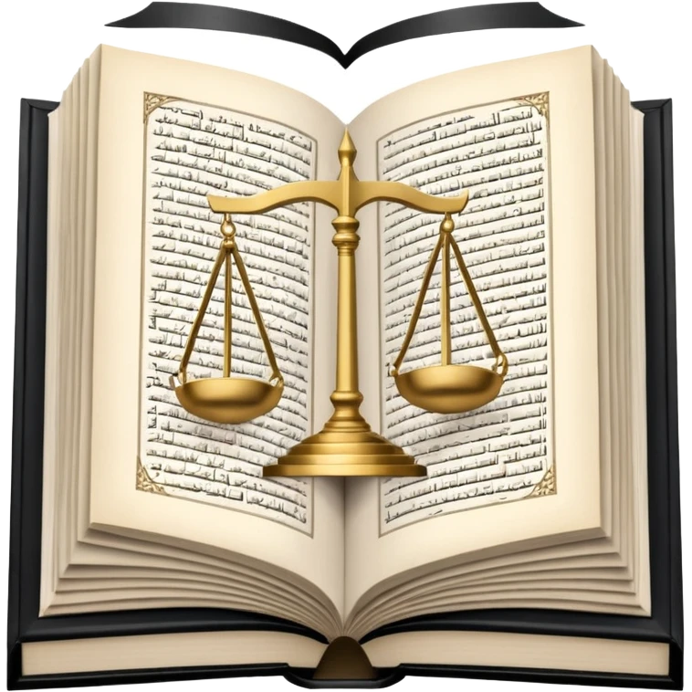 
an open Koran lies, in the center of its pages the scales of justice hover, in the background a mosque is visible, and from the Koran a road diverges, going off into the horizon emoji