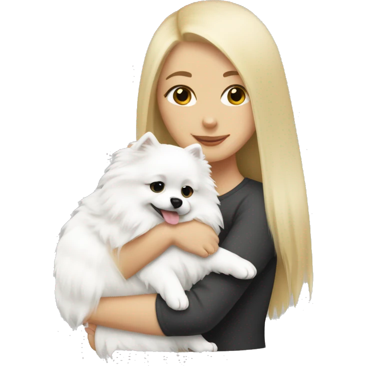 White girl hugging white Pomeranian  emoji
