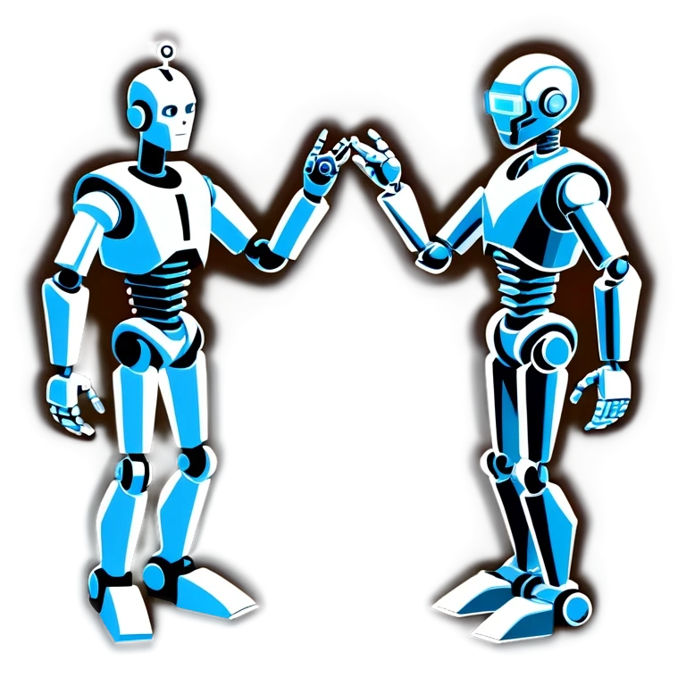a robot trying to beat a human at rock paper scissors emoji