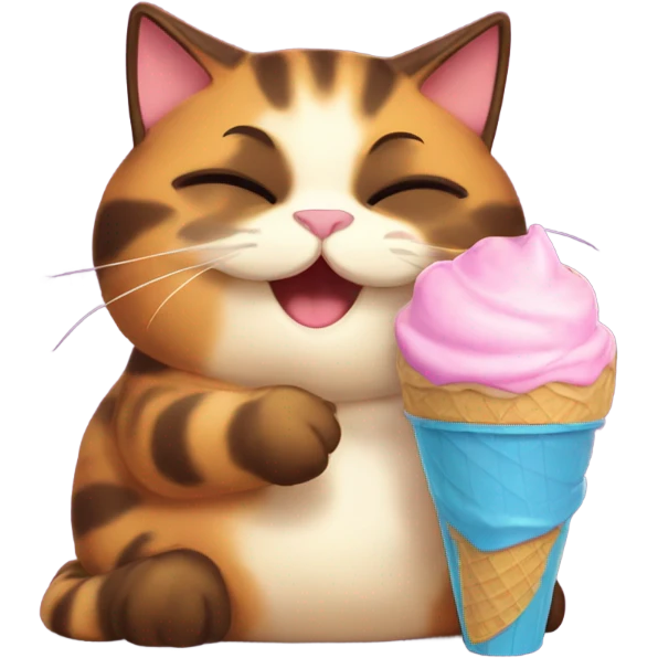 Cute fat tortoiseshell cat eating ice cream emoji