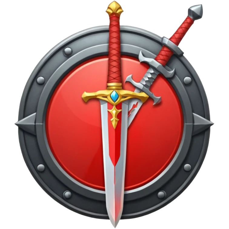Make an mmo rpg red sword class icon inside of a round emblem in aname style emoji