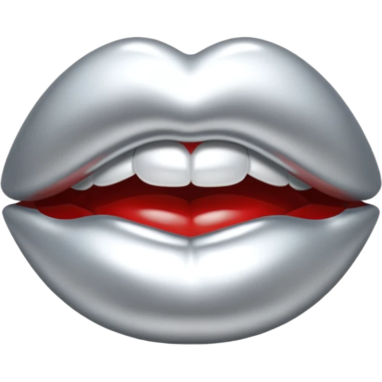 Chrome silver lips emoji, glossy metallic texture, iOS emoji style, smooth reflections, bold but minimal design, centered emoji