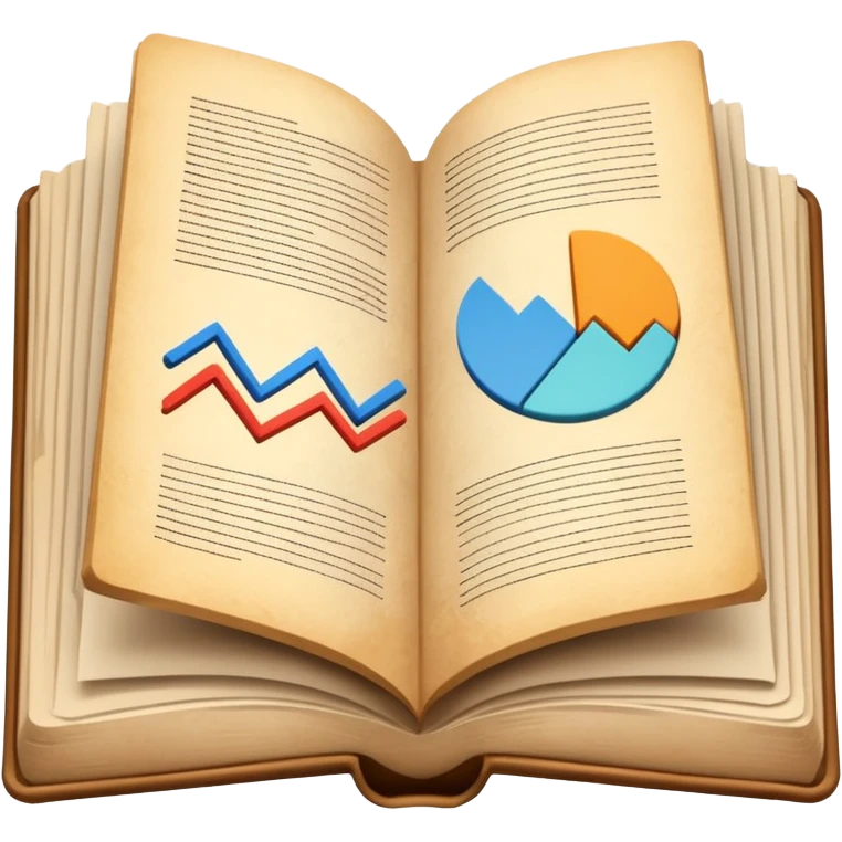 An open book or a stack of books in a simplified form, next to abstract graphs and lines, the image is calm and academic. emoji