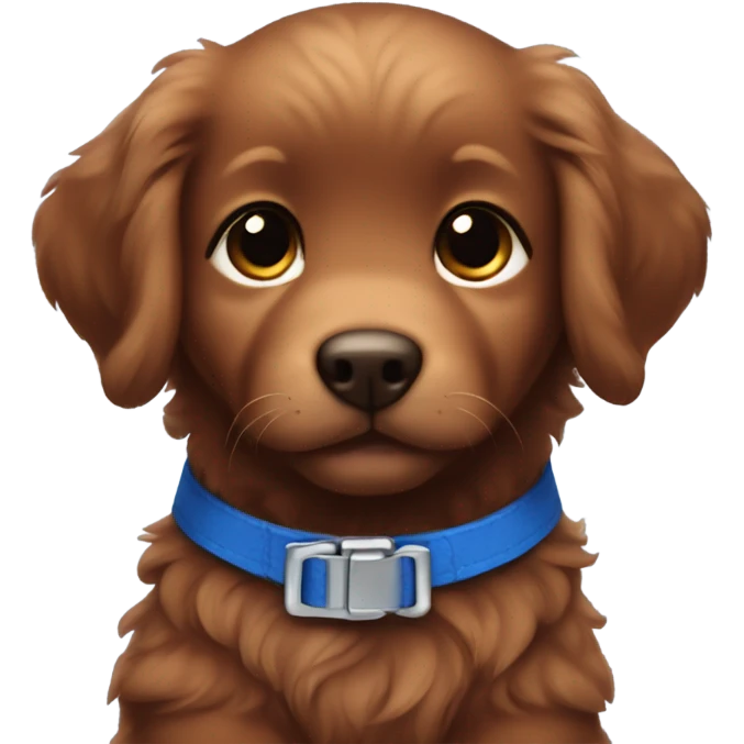 Chibi fluffy dark red retriever puppy with blue collar emoji