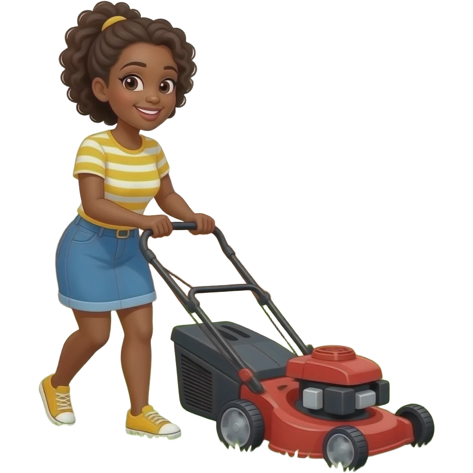 A black women cutting grass  with a lawnmower emoji