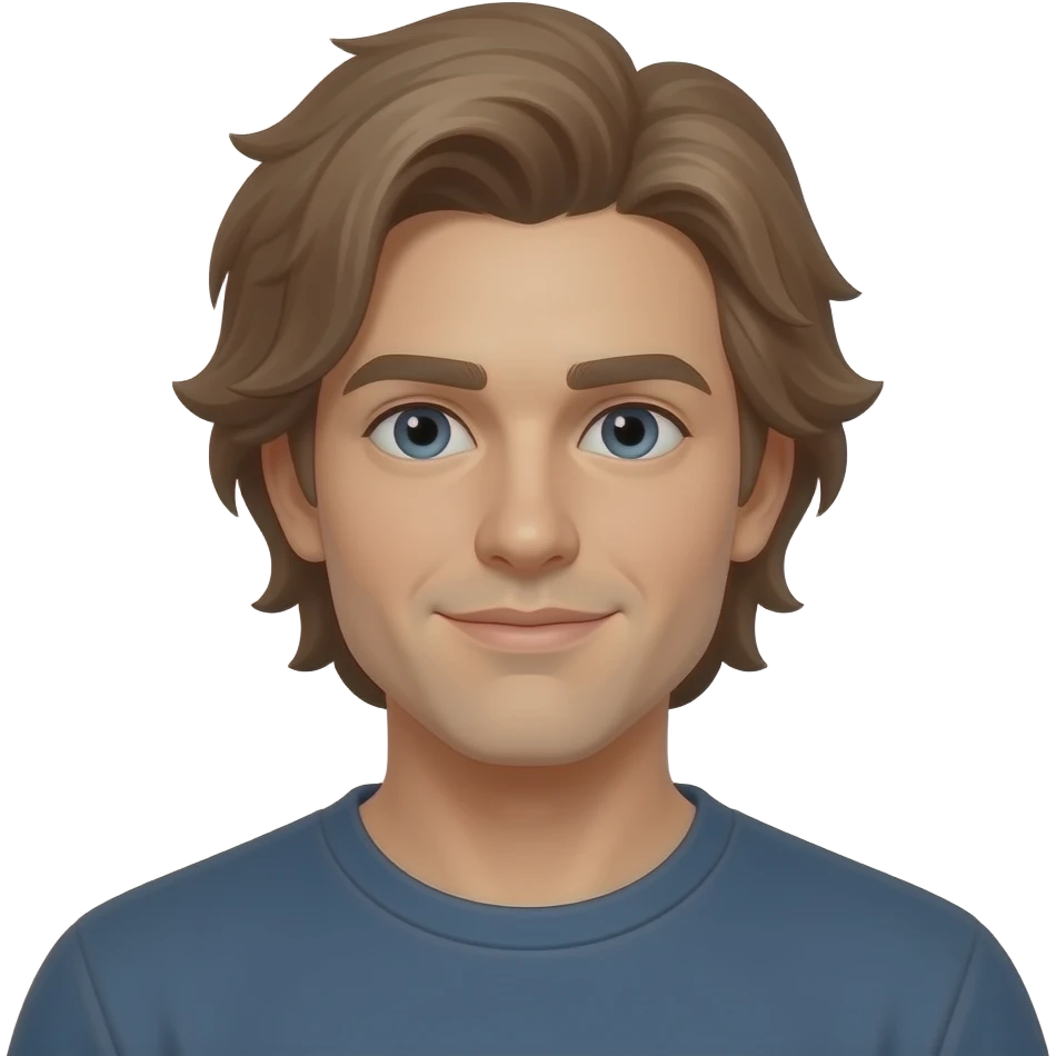 man, light brown hair, no beard, long hair, longer hair emoji