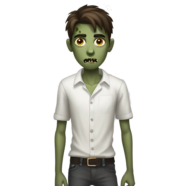 teen boy zombie with medium dark brown hair and white shirt emoji