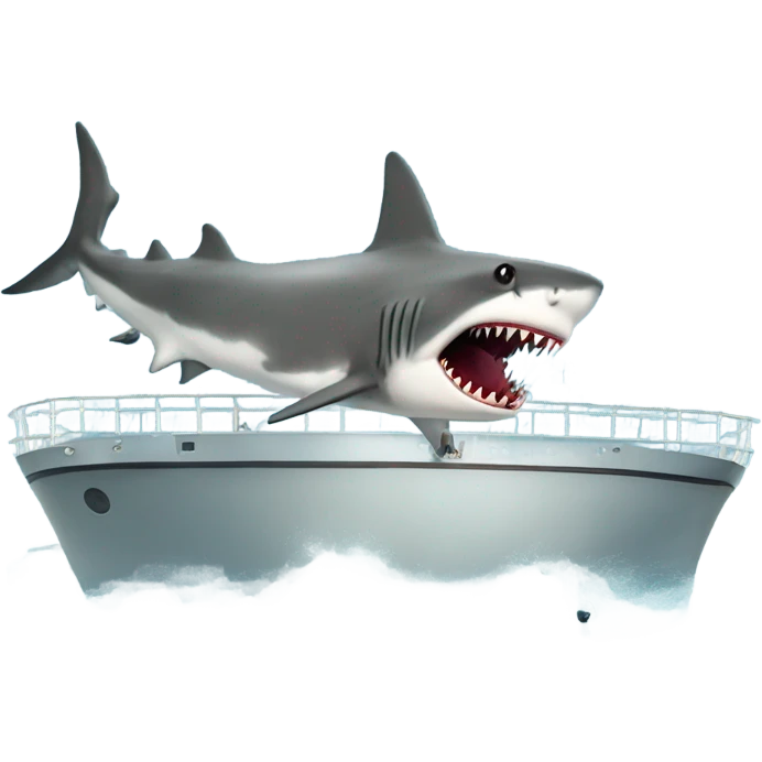 A shark eating sunglasses that is in the ocean standing on a ship ￼ emoji