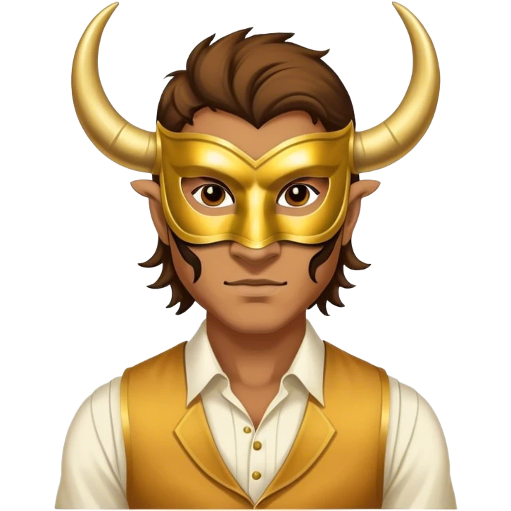 a man, with a vest,  wear half-face golden Buffalo masquerade mask emoji