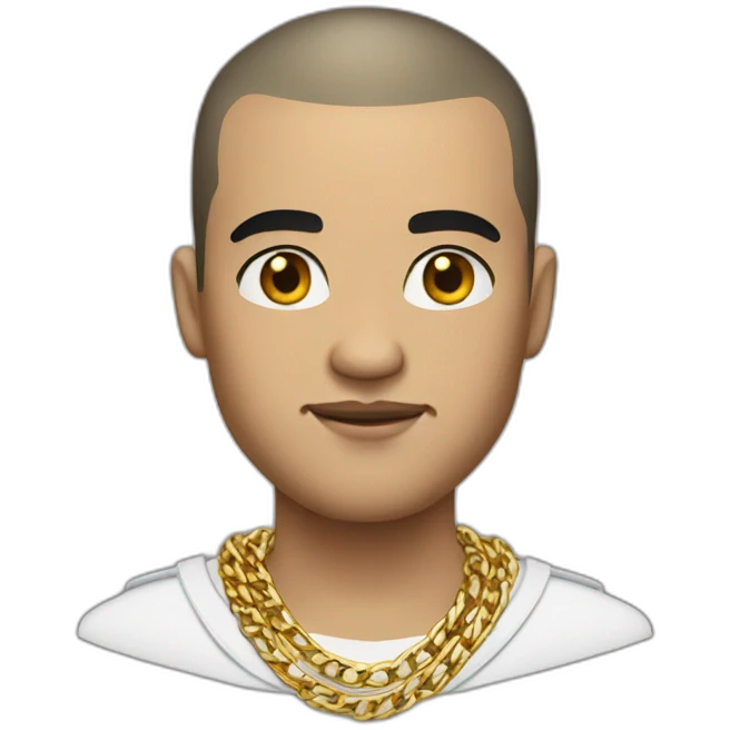 white male thug with black hair buzz cut wearing gold chain emoji