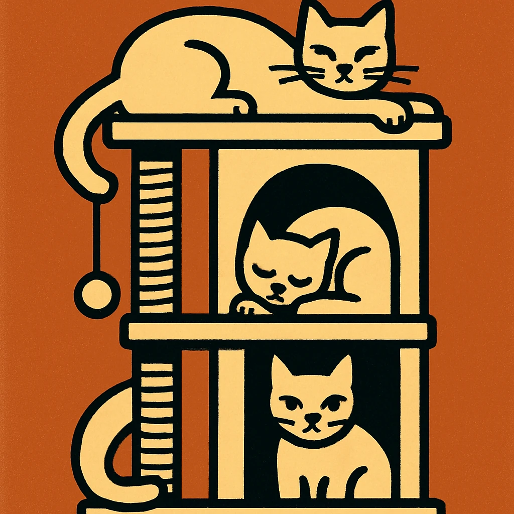cats relaxing in a vertical playhouse emoji