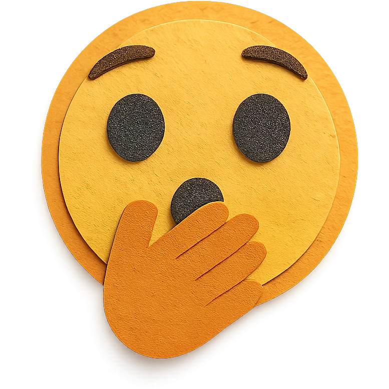 surprised face with hand over mouth, yellow and orange tones, paper craft style emoji