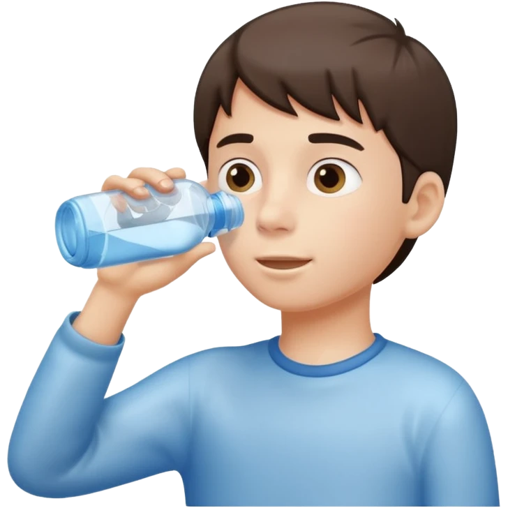 young boy drinking water from a bottle emoji