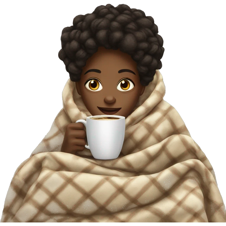 Black girl drinking coffee rapped in blanket emoji