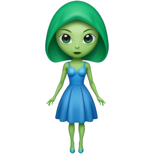 green alien woman in blue dress emoji
