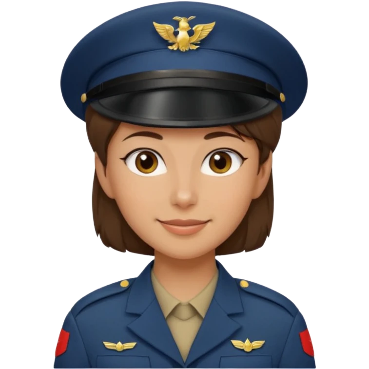 Apple-style emoji: female soldier, bust, no cap/helmet, friendly smile emoji