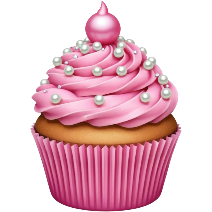cupcake with pink frosting, pearls, and sparkles emoji