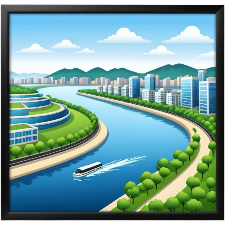Hangang river with buildings and park emoji