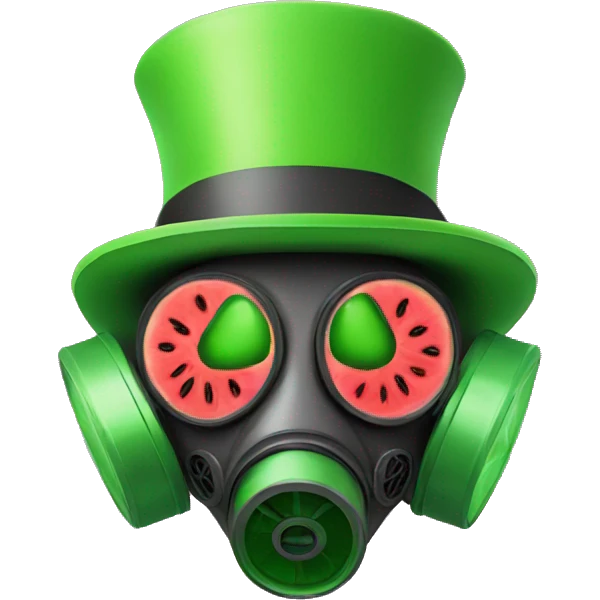 Green man with gas mask and watermelon top hat  emoji